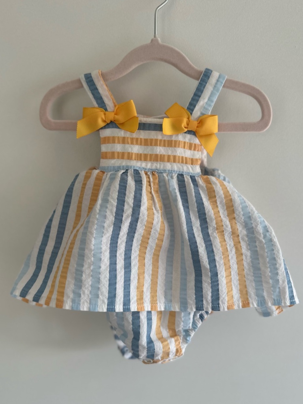 COCO ACQUA Baby Yellow & Blue Baby Summer Romper Dress Size 0-3M